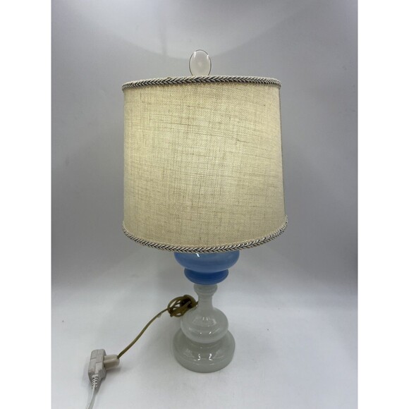 Antique 1870’s Blue & White Electrified Sandwich Glass Oil Lamp - Picture 1 of 11